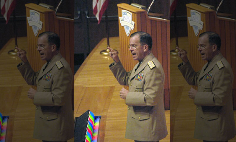 Chairman of the Joint Chiefs of Staff, Adm. Mike Mullen, stresses how much he values the diversity of the NPS student population during his SGL, not only with its strong representation from all the U.S. Armed Forces and DoD civilians, but also its inclusion of officers from nations across the world as well. 
