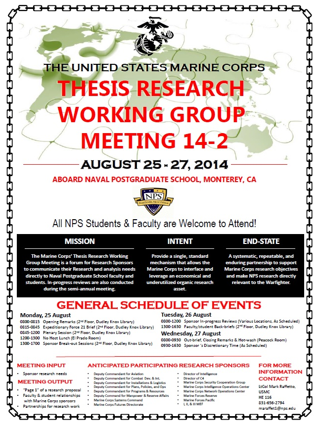 Thesis Research Working Group (TRWG) 14-2 | August 25-27, 2014 Event Flyer/Poster