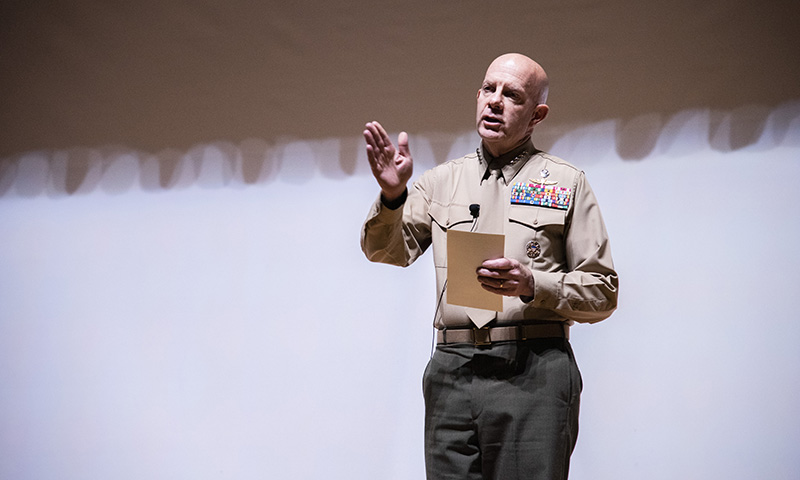 Commandant Explores Student Research, Addresses Marines During Visit to NPS