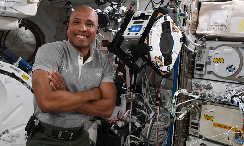 NASA Astronaut and NPS alumnus Navy Cmdr. Victor Glover is pictured  onboard the International Space Station
