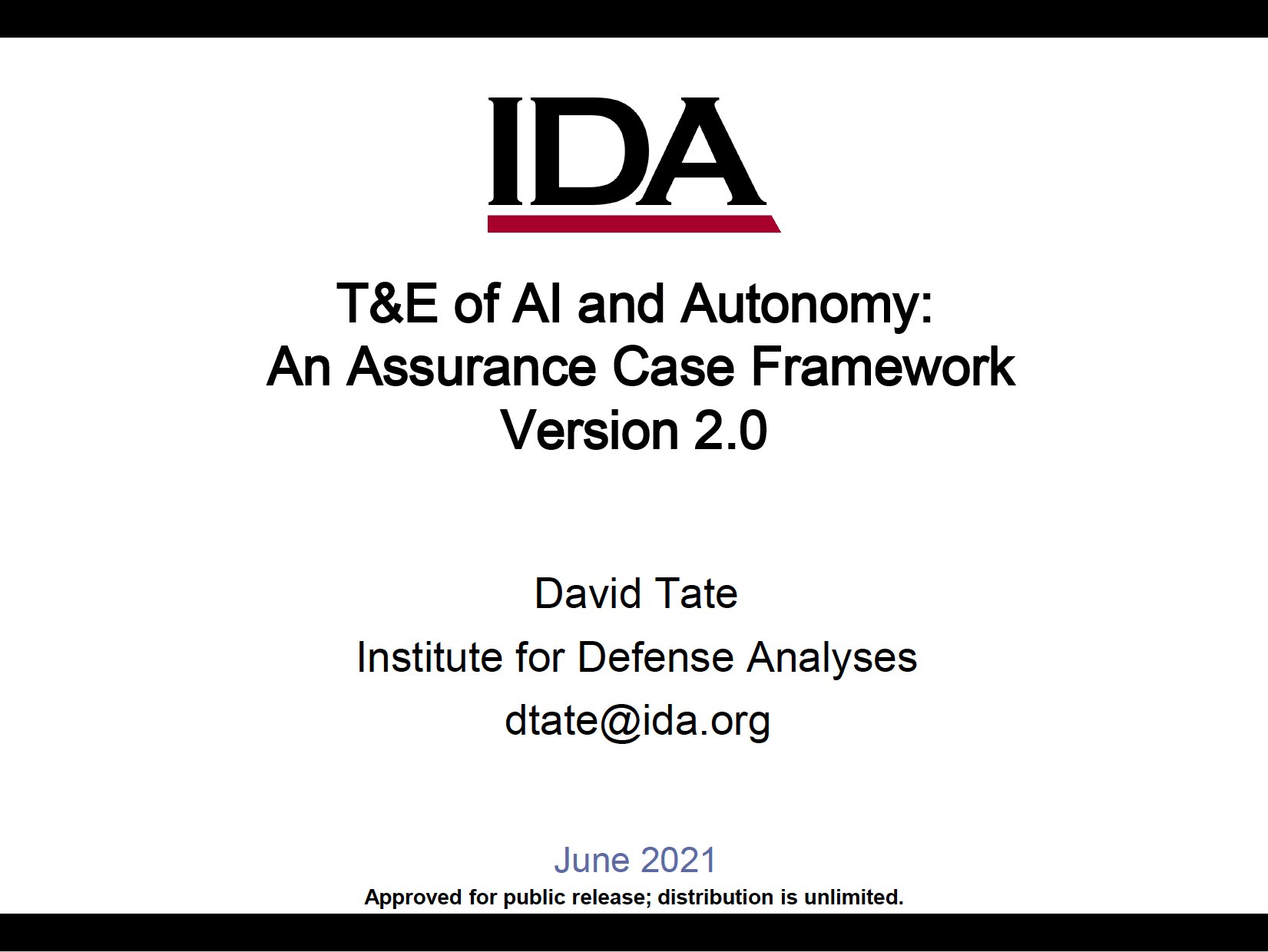 T&E of AI and Autonomy: An Assurance Case Framework