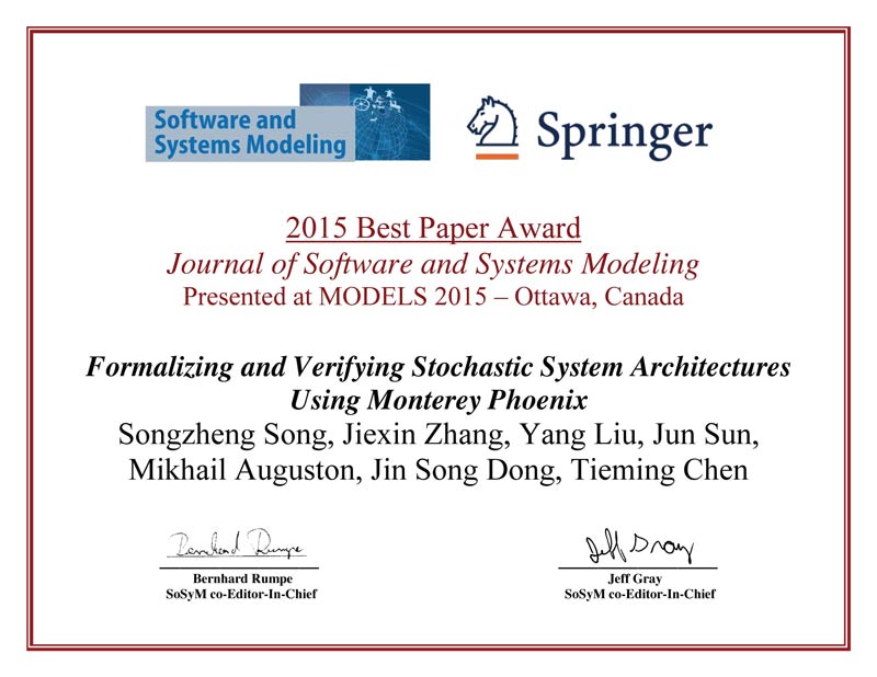 2015 Best Paper Award - Journal of Software and Systems Modeling